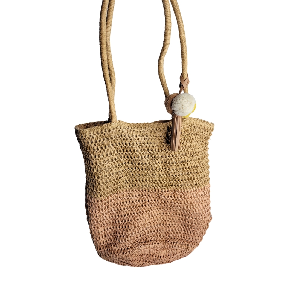 Old Navy Straw Bag with Pom Pom Charm